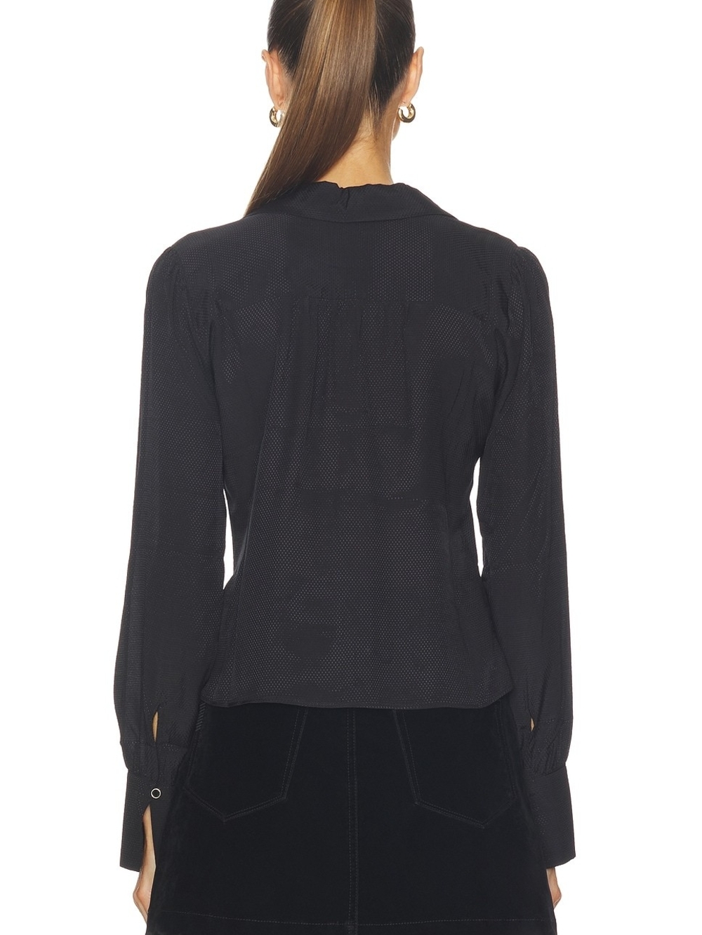 PAIGE Camu Jacquard Button Up Shirt Black Sleek Classic Womens Size 2 - Picture 2 of 9